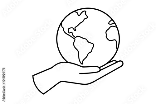 Hand holding planet earth | isolated vector silhouette illustration on white background