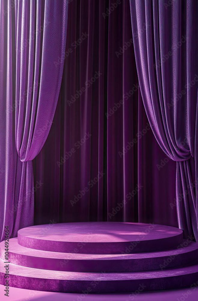 Luxurious and Bold 3D Rendered Podium with Lavish Plum Curtains for a Rich Display Luxurious and Bold 3D Rendered Podium with Lavish Plum Curtains for a Rich Display