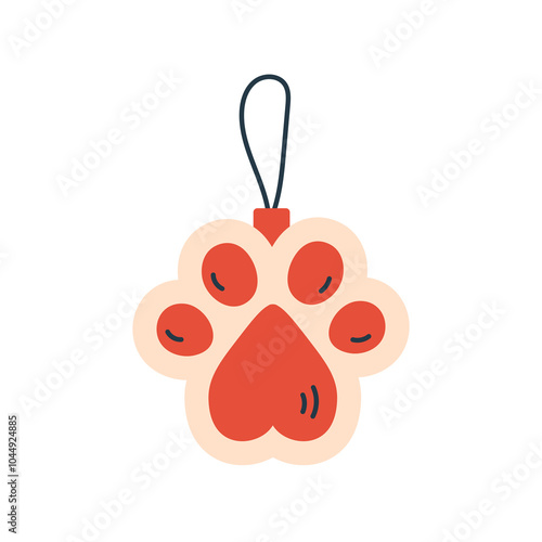 Paw Print Christmas Bauble Decoration. Cat and Dog Xmas Symbol. Pet Sign for holiday celebration. Isolated vector illustration in flat style.