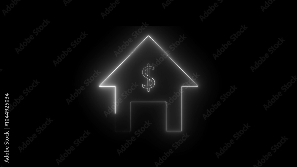 glowing neon bank icon concept icon. Neon business bank house sign. 4K glowing neon bank icon concept icon. Neon business bank house sign. 4K