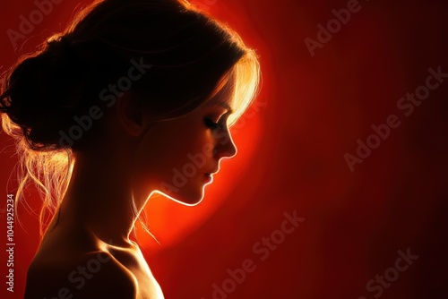 Elegant silhouette of woman warm backlight