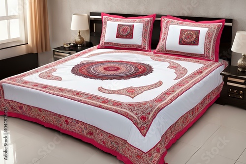 Embroidered Patchwork King Bed Sheet – Soft Cotton Satin for Double Bed photo