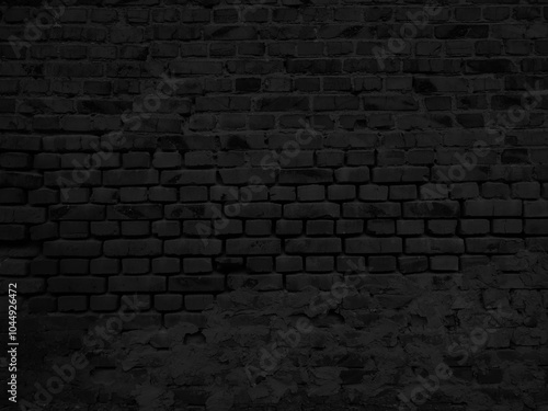 Black brick wall tetxure. Grunge background. Dark image photo