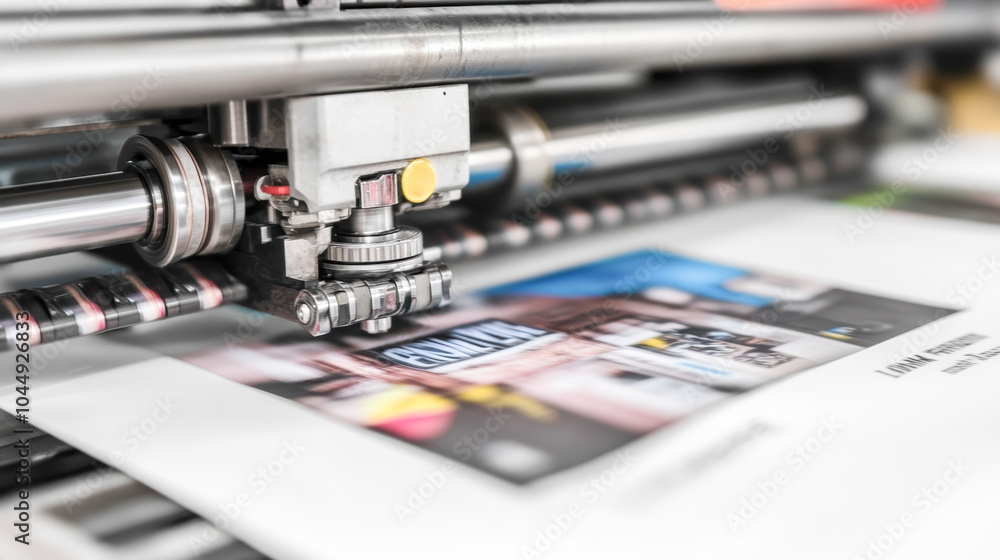 A printer is printing a picture of a city with a sign that says A printer is printing a picture of a city with a sign that says