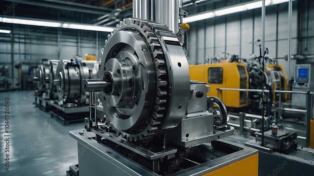 Industrial Machine with Gears Rotating Close Up in Factory Industrial Machine with Gears Rotating Close Up in Factory