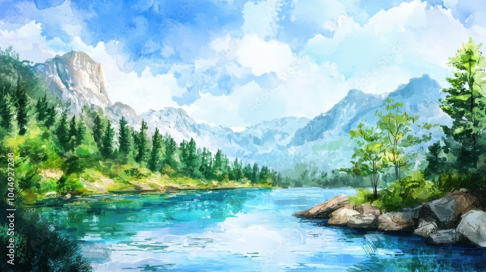 Fototapeta premium Ethereal Landscapes: A 4K Watercolor Wonderland
