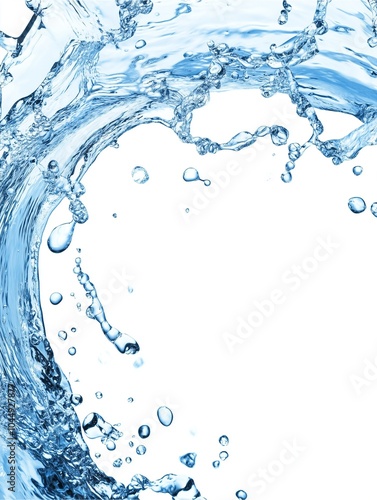 Dynamic and energetic water splash with prominent blue tones on white background