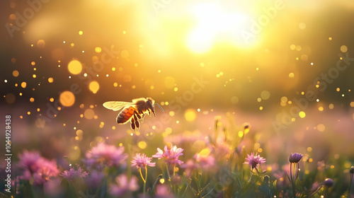Bee Flying in a Field of Fl...