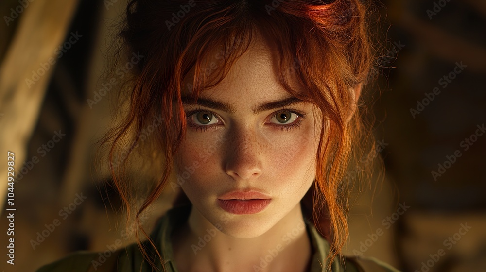 Close-up Portrait of a Beautiful Woman with Red Hair and Green Eyes Close-up Portrait of a Beautiful Woman with Red Hair and Green Eyes