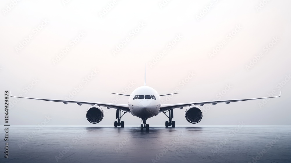 Naklejka premium A large, empty airplane is shown against a plain white backdrop.