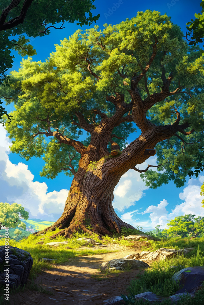 Fototapeta premium A large tree in the middle of a grassy field