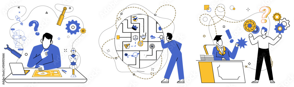 Service innovation vector illustration. Breakthroughs are keys unlocking doors to new horizons in business exploration Original concepts are paintbrushes coloring canvas successful service innovations Service innovation vector illustration. Breakthroughs are keys unlocking doors to new horizons in business exploration Original concepts are paintbrushes coloring canvas successful service innovations