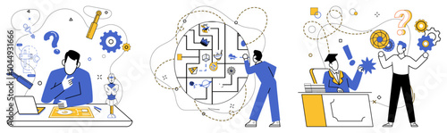 Service innovation vector illustration. Breakthroughs are keys unlocking doors to new horizons in business exploration Original concepts are paintbrushes coloring canvas successful service innovations