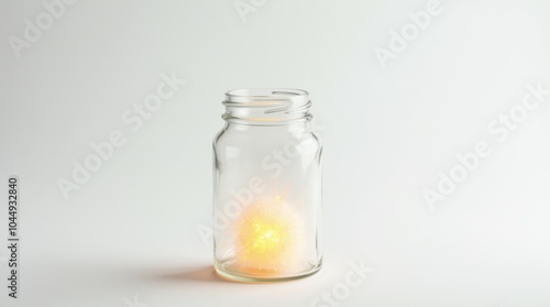 A transparent glass jar or cage holding a bright, glowing object inside, representing emotions being trapped. photo