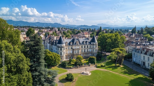Pau Aerial Boulevard Panorama: Historical Castle View in France