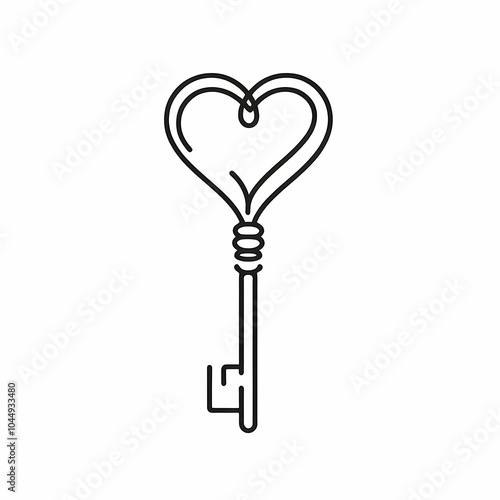 Heart-Shaped Key in Minimalist Line Art