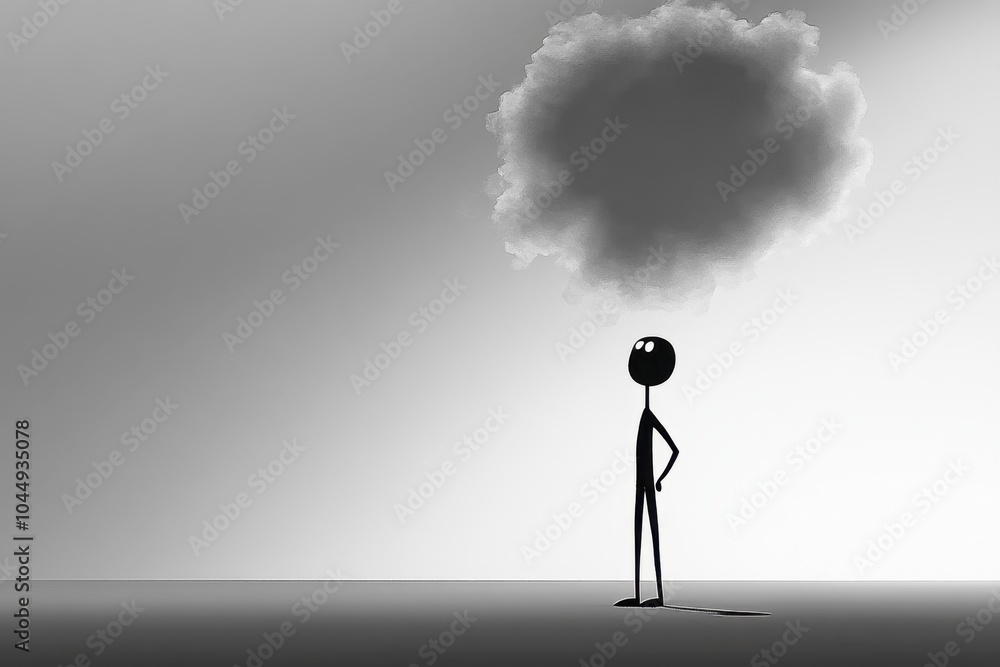 Obraz premium Solitary figure casting long shadow dark cloud