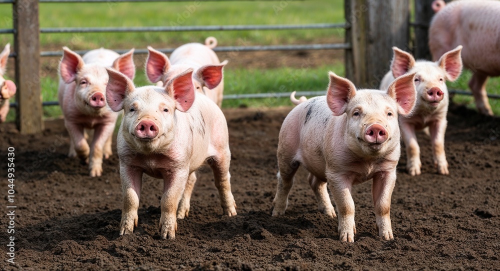 Playful piglets frolicking in a muddy pen background adorable young pigs enjoying the outdoors adding a cheerful vibe to the farm Playful piglets frolicking in a muddy pen background adorable young pigs enjoying the outdoors adding a cheerful vibe to the farm