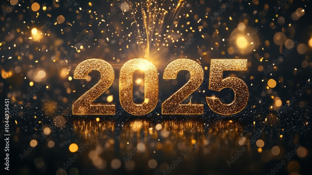 A festive Happy New Year sign with golden glitter A festive Happy New Year sign with golden glitter