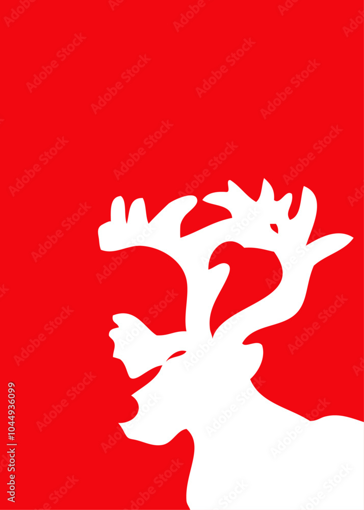 Tiempo de Navidad. Banner vertical con silueta de la cabeza del reno Rudolph con hocico en espacio negativo para tarjetas y felicitaciones Tiempo de Navidad. Banner vertical con silueta de la cabeza del reno Rudolph con hocico en espacio negativo para tarjetas y felicitaciones