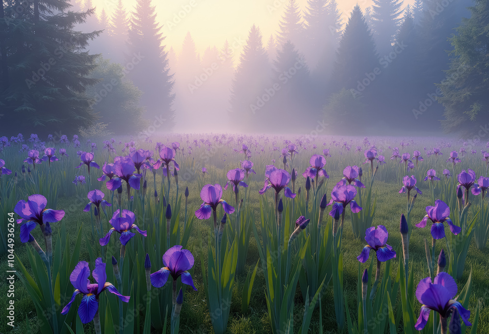 Naklejka premium Misty Iris Meadow