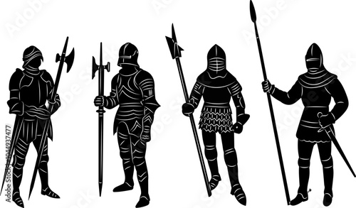 knights with spears silhouette, vector