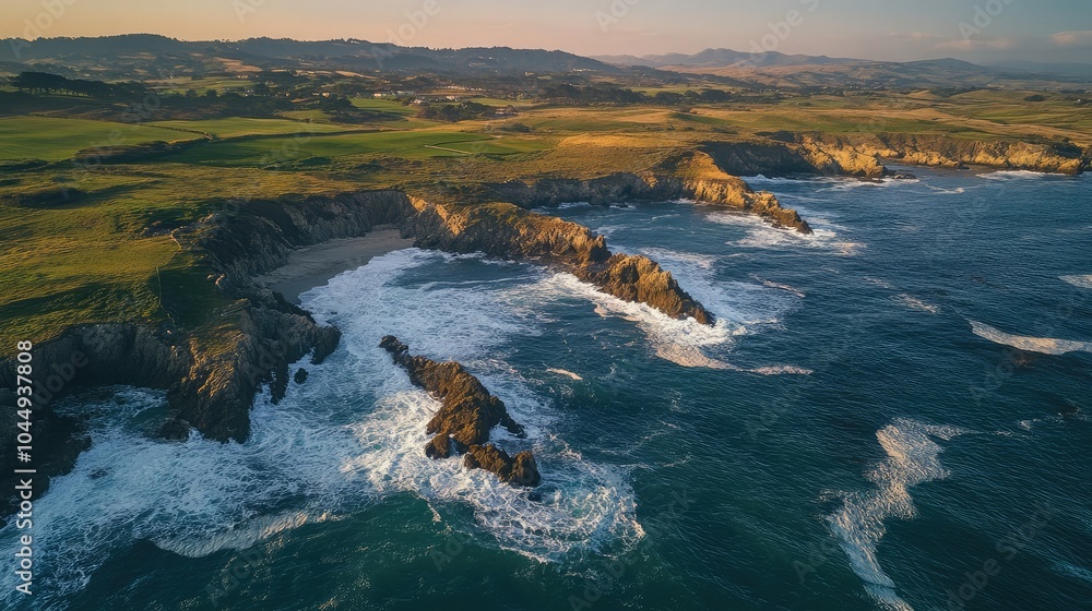 Aerial view of waves and rocky coast Aerial view of waves and rocky coast