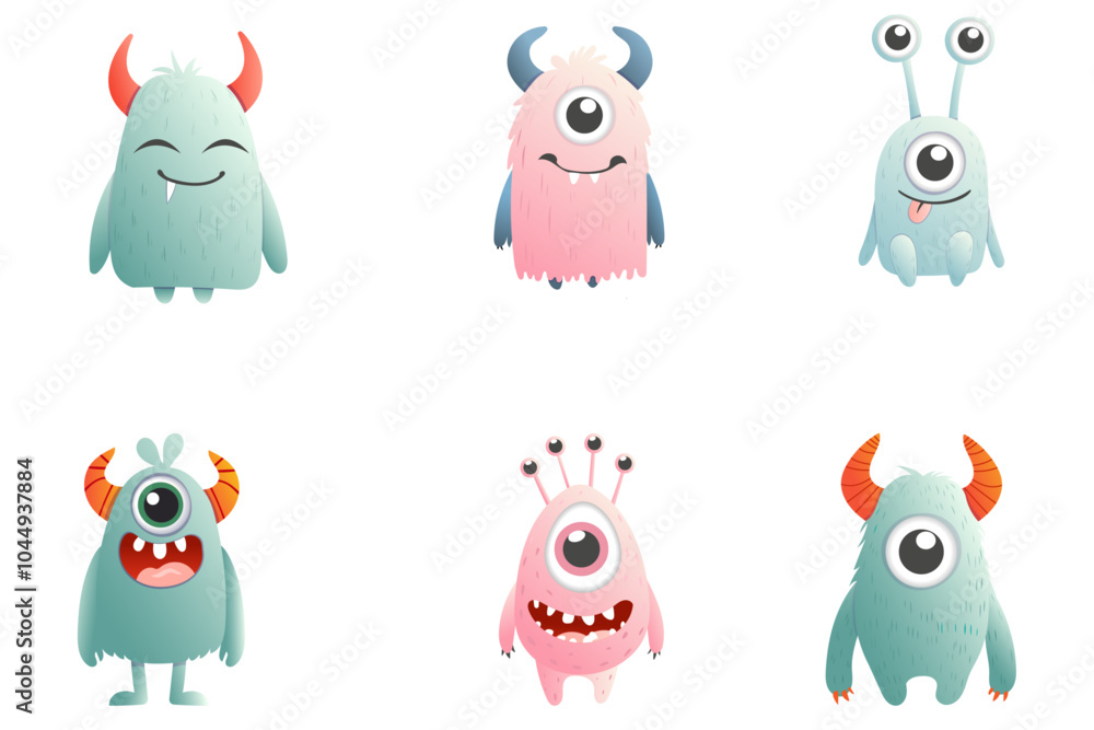 Obraz premium A set of cartoon monsters.