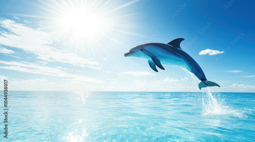 dolphin leaps gracefully out of sparkling blue ocean under bright sun, creating joyful scene that captures beauty of marine life dolphin leaps gracefully out of sparkling blue ocean under bright sun, creating joyful scene that captures beauty of marine life