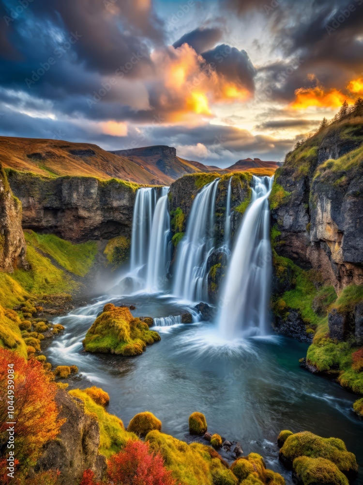 waterfall in golden autumn, amazing calm and simple tranquil and relaxing atmosphere waterfall in golden autumn, amazing calm and simple tranquil and relaxing atmosphere