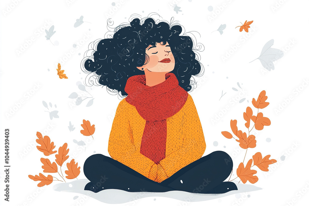 Obraz premium Young woman enjoying autumn day outdoors breathing fresh air