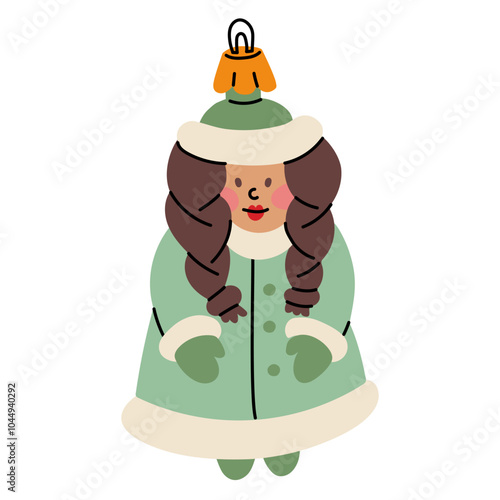 A Soviet Christmas tree toy. A magnificent snow maiden in blue, a glass toy. Cute illustration in vintage colors. Festive decor items for New Year and Christmas that can be hung on the Christmas tree