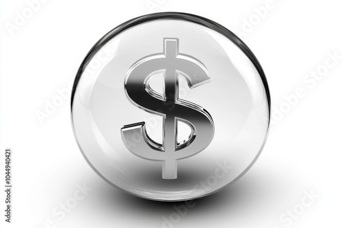 Shiny silver dollar symbol in crystal ball on white background