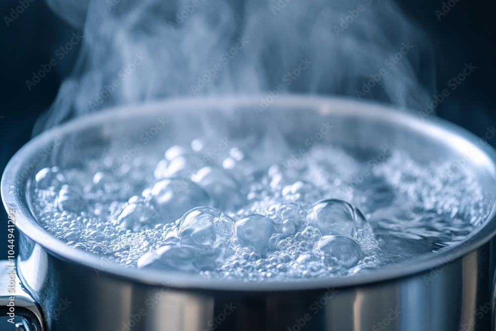 Hot Boiling Steaming Water in Steel Pot Close Up Detail Generative AI Hot Boiling Steaming Water in Steel Pot Close Up Detail Generative AI