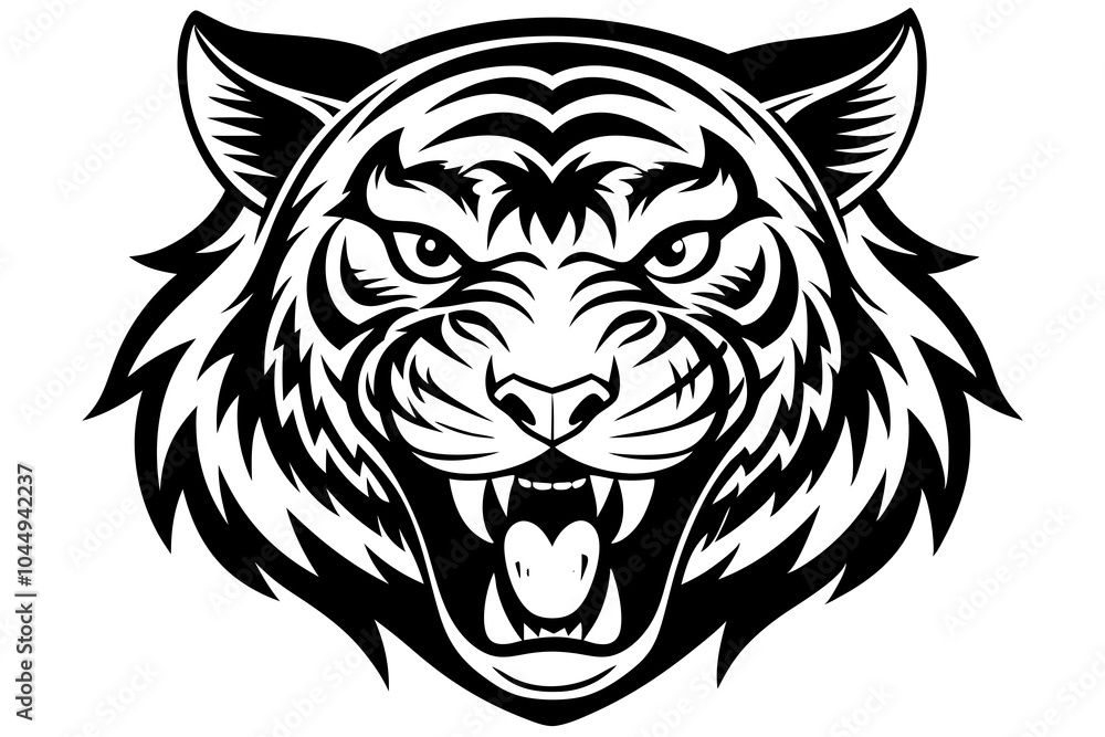 Fototapeta premium Angry tiger head silhouette vector logo design vector illustration on white