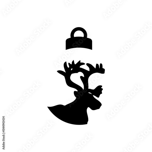 Tiempo de Navidad. Logo con silueta de bola de navidad con cabeza de ciervo o de reno Rudolph en espacio negativo para en invitaciones y felicitaciones