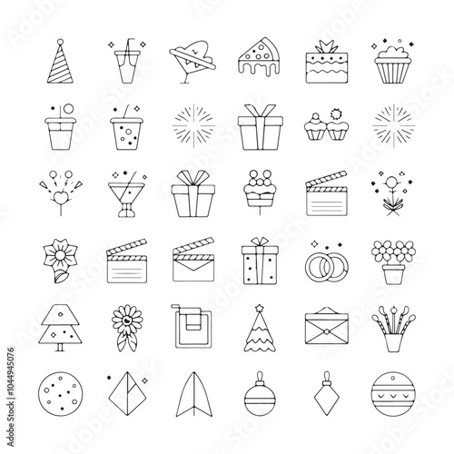 Minimalist Celebration and Event Icons – Festive Vector Line Art for Holidays, Parties, and Special Occasions