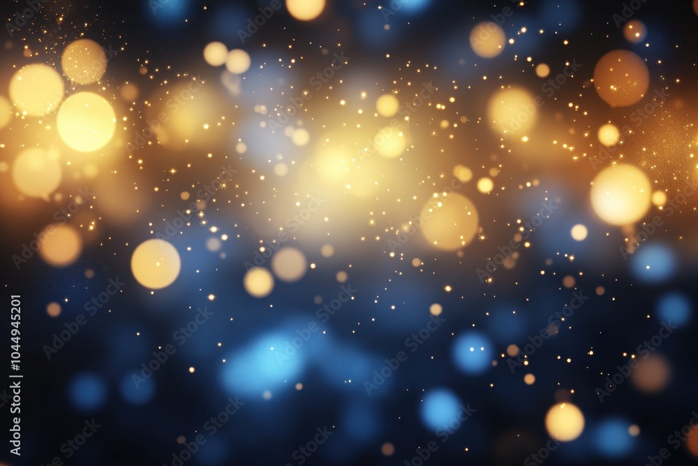 Golden bokeh lights on deep blue backdrop Golden bokeh lights on deep blue backdrop