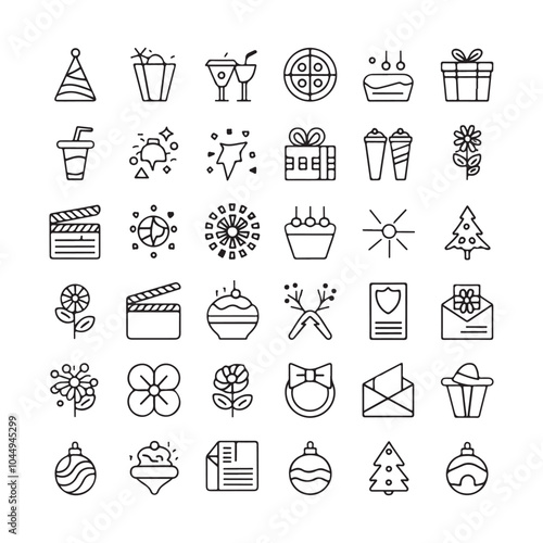 Minimalist Celebration and Event Icons – Festive Vector Line Art for Holidays, Parties, and Special Occasions