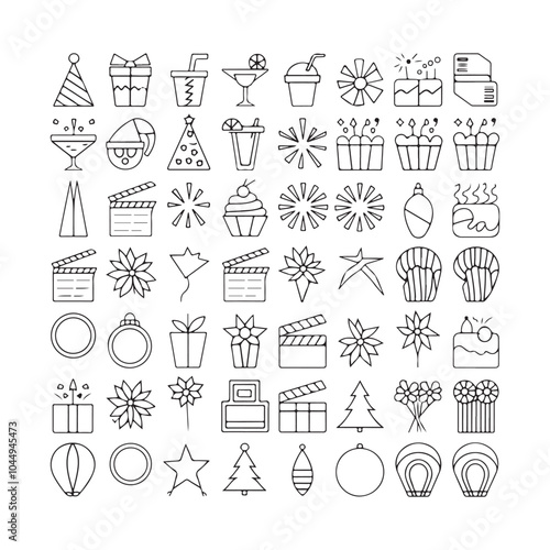 Minimalist Celebration and Event Icons – Festive Vector Line Art for Holidays, Parties, and Special Occasions