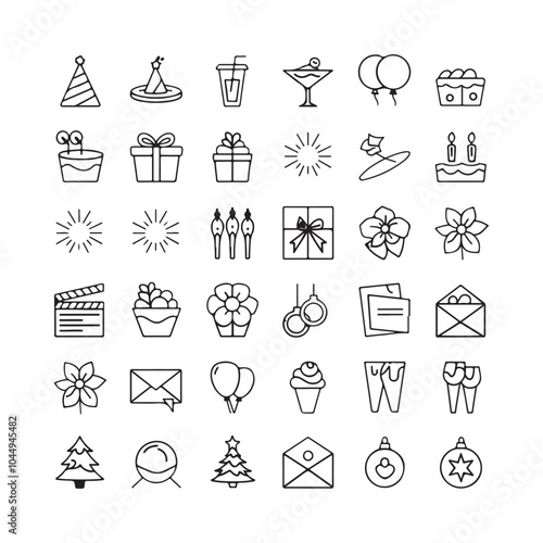 Minimalist Celebration and Event Icons – Festive Vector Line Art for Holidays, Parties, and Special Occasions