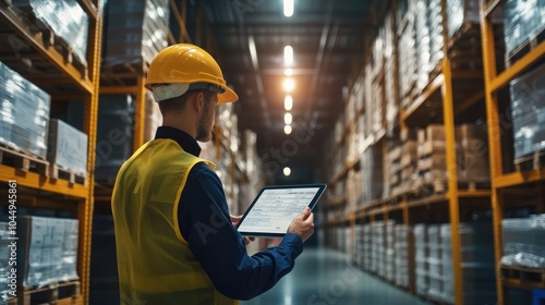 Wallpaper Mural Factory worker using a tablet to review a warehouse report Torontodigital.ca
