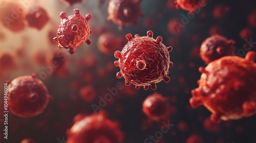 3D rendered leukemia cells floating in the bloodstream for scientific visualization. 
