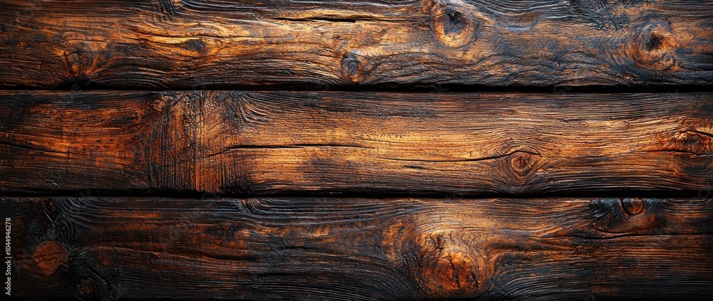Burnt wooden planks with dark charred edges and natural grain texture Generative AI