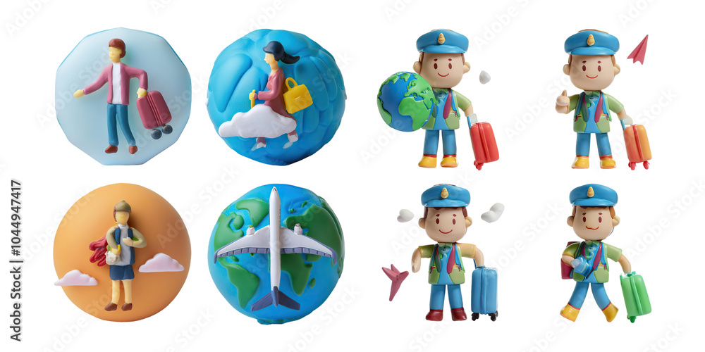 Fototapeta premium Colorful Travel Illustrations for Fun Designs, PNG collection, set bundle, isolate on transparent or white background