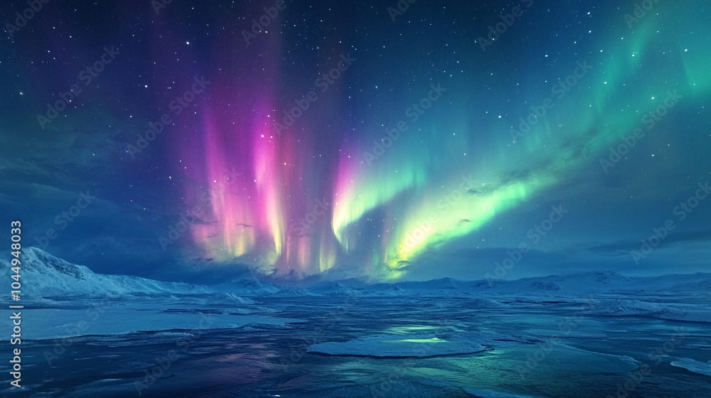 Naklejka premium Northern Lights Over a Frozen Landscape Landscapes 