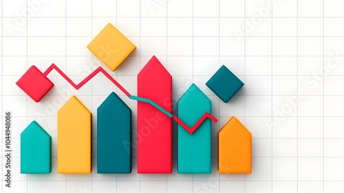 Intricate Multi Layered Data Visualization with Vibrant Intersecting Line Charts Bar Graphs and Grid Elements on Clean White Background Representing Detailed Data Analysis and Informative Presentation photo