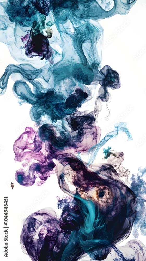 Piece of an abstract representation of a blue, teal, and purple cloud with swirling smoke-like patterns that form into various shapes like flowers or tentacles Piece of an abstract representation of a blue, teal, and purple cloud with swirling smoke-like patterns that form into various shapes like flowers or tentacles