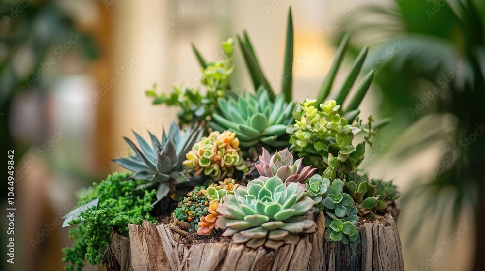 Lush Succulent Arrangement in Natural Wood Planter Lush Succulent Arrangement in Natural Wood Planter
