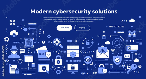 Vector conceptual illustration related to cybersecurity, personal information protection, private data safety. Solid doodle banner or hero image for website